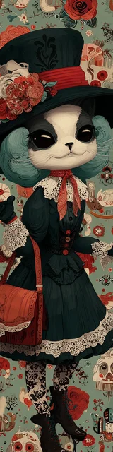 Cat bookmarks design of a fancy cat in a dress with a purse